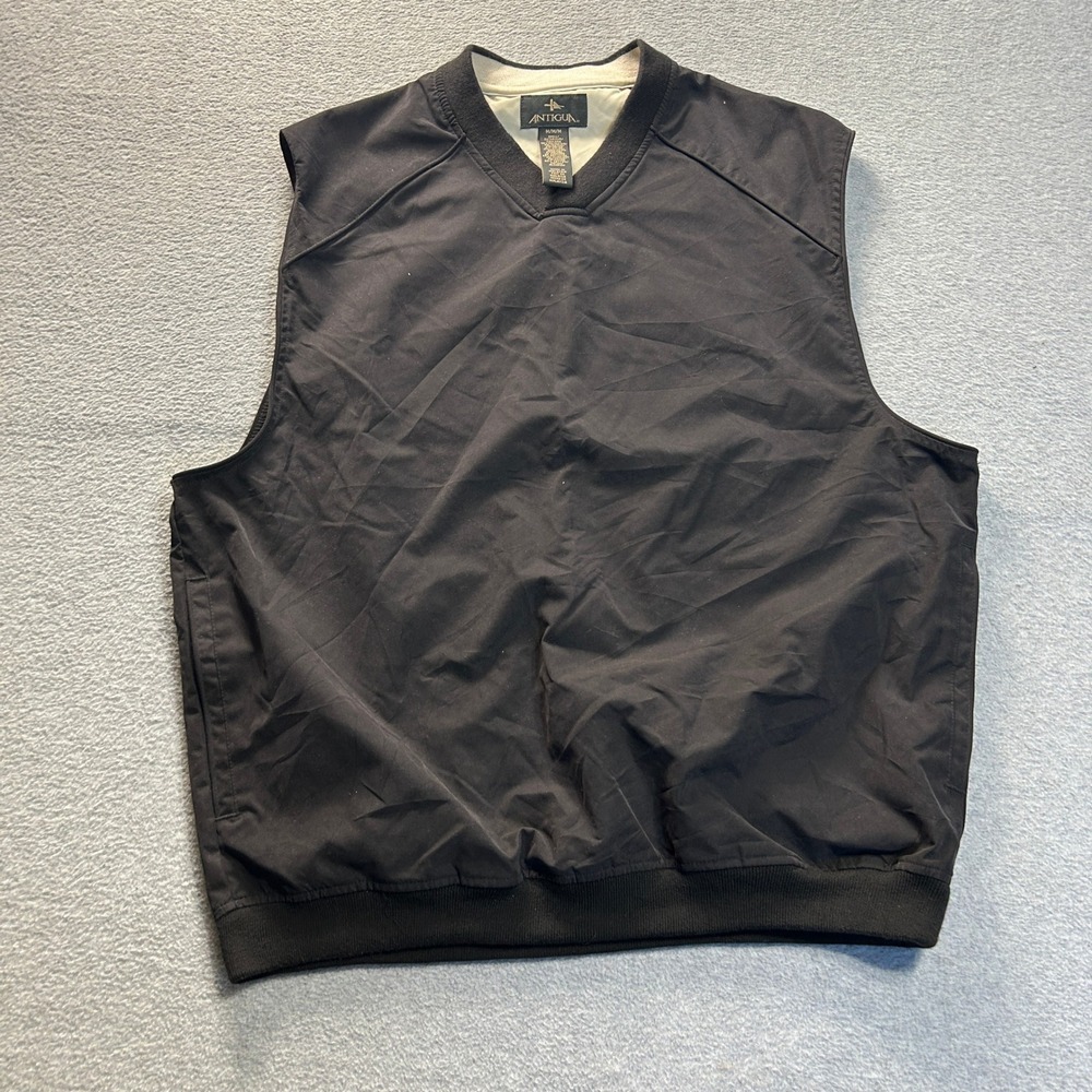 Antigua Golf Wind Vest V-Neck Mens Medium Black Pullover Lightweight Sleeveless